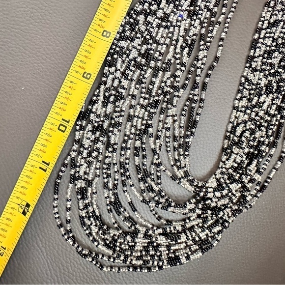 Seed Bead ‘non metal’ Costume Necklace Statement Jewelry Black and White 5385 B - Picture 6 of 10